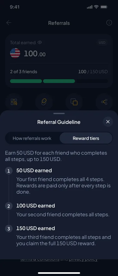 Referral guideline sheet with reward tiers