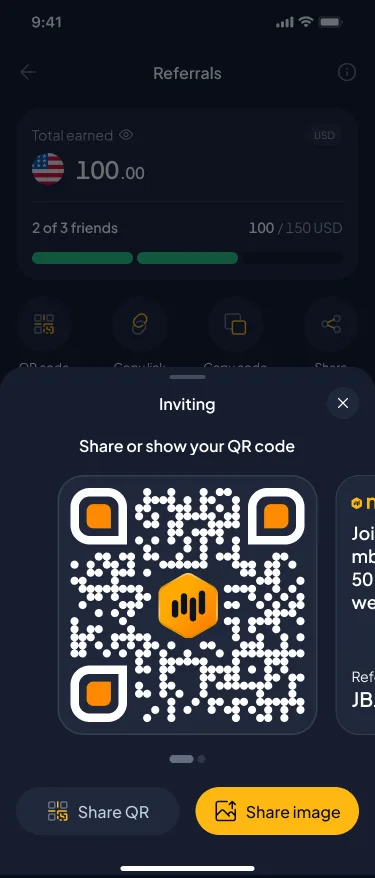 Inviting sheet with QR code, Share QR and Share image actions